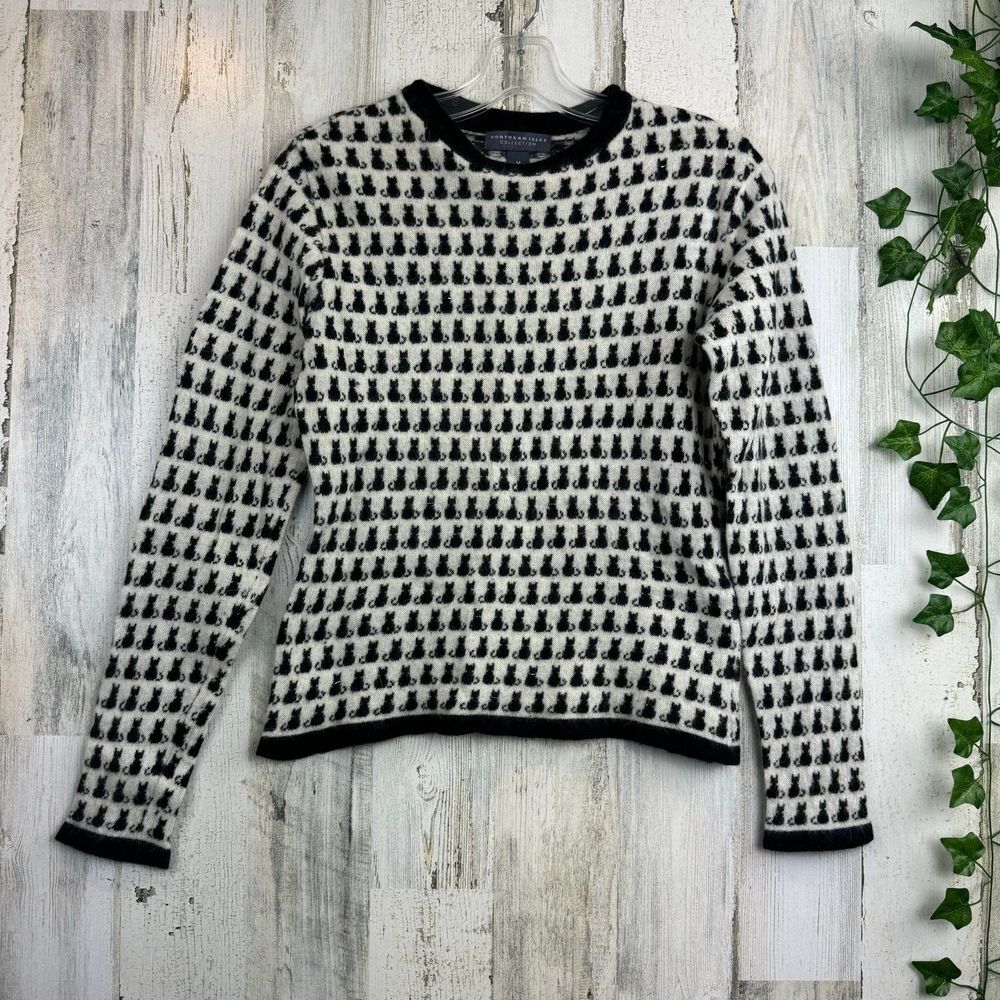 Northern Isles Sweater Black Cats Beaded Lambswool Angora Rabbit Sz Medium
